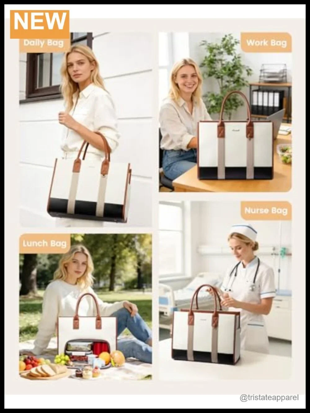 3-in-1 Work Tote with Lunch Compartment, Giant Tumbler Holder, PU Leather, Fits